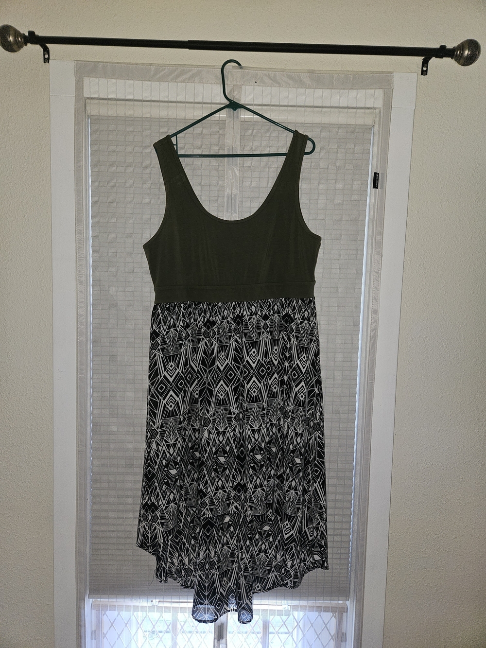 Torrid Olive Green/Black White Print High-Low Dress